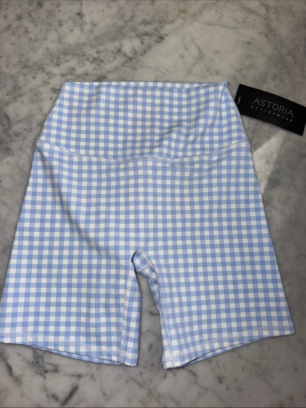 Astoria Activewear Light Blue Gingham Bike Shorts
